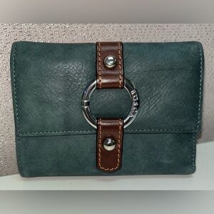 Bosca Italian Leather Wallet Teal Brown Silver Hardware